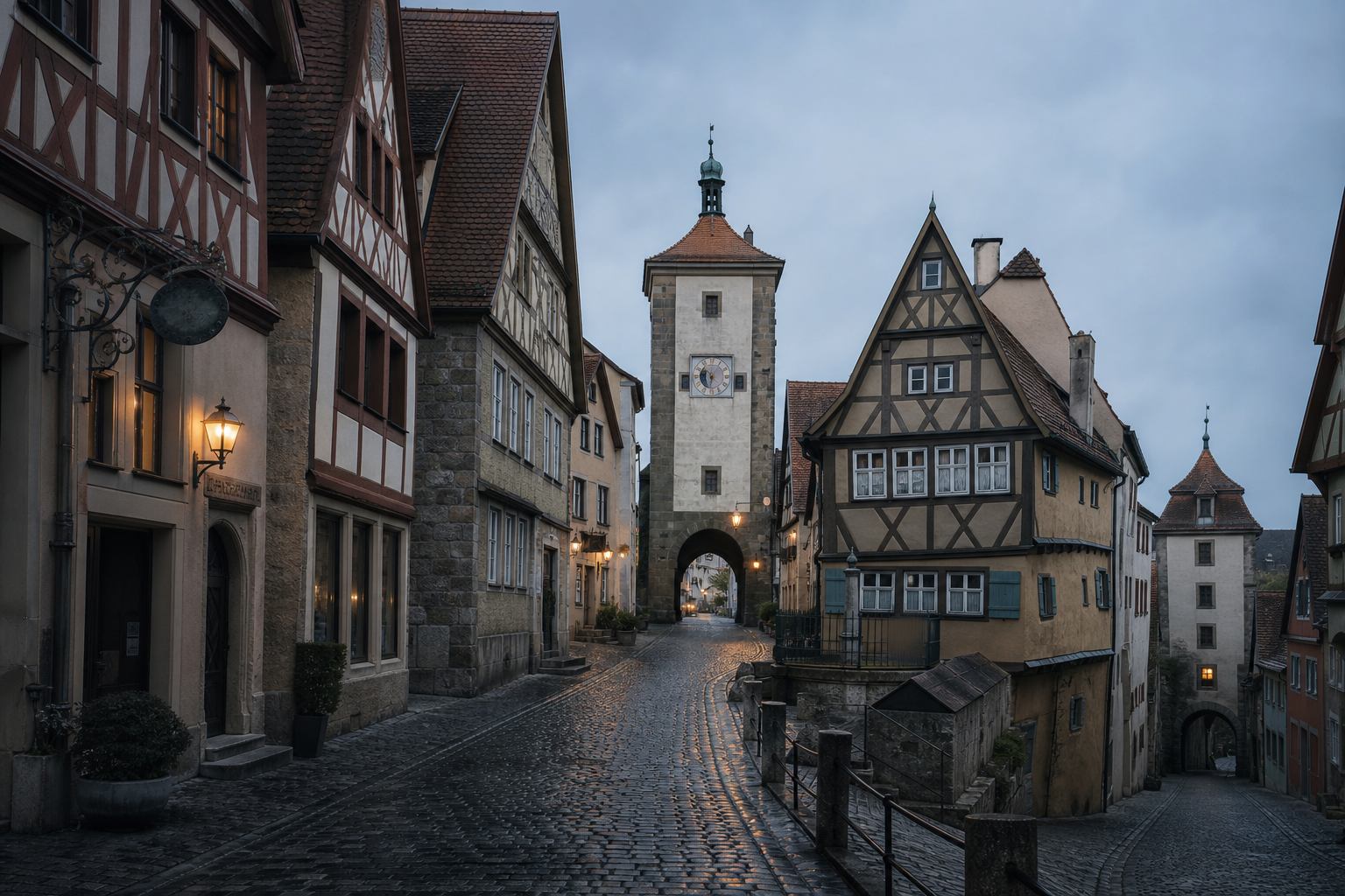 Historische Fachwerkgasse in einem kleinen deutschen Ort