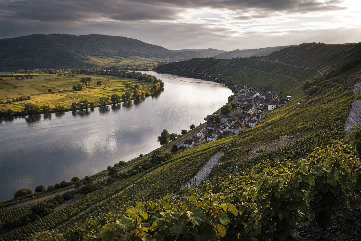 Moselschleife mit Weinbergen und Dorf